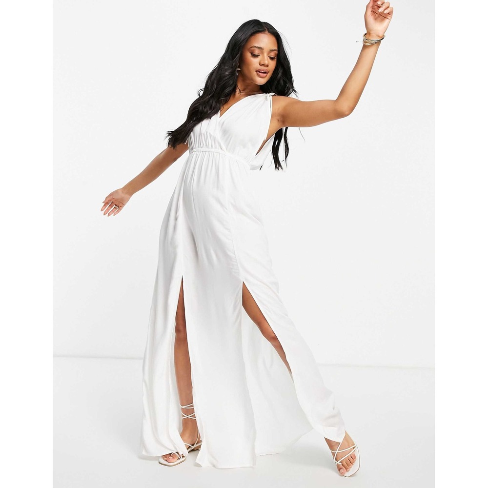 ASOS Design White Maxi Dress Side Slit Sleeveless Resort Bridal Beach Dress 0